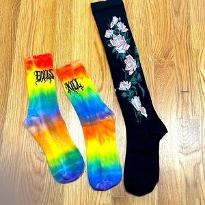 Brand New Dolls Kill limited release sock bundle crew and widow Knee high socks